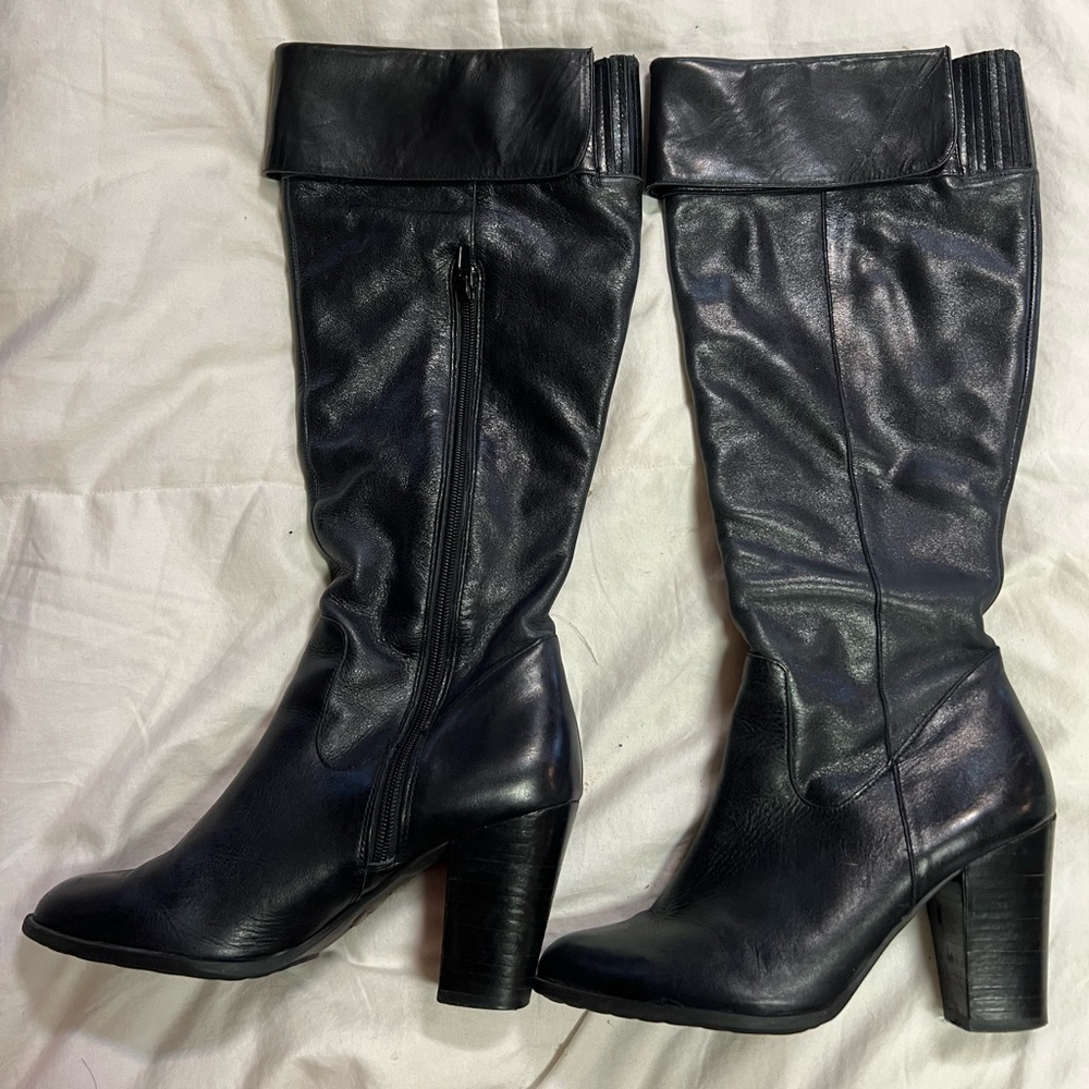 Black Leather Knee-High Boots